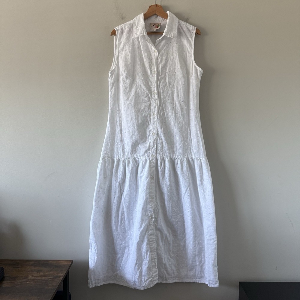 Cottage Eyelet Midi Dress Size Medium White Summer Modest‎ Classic Feminine Boho